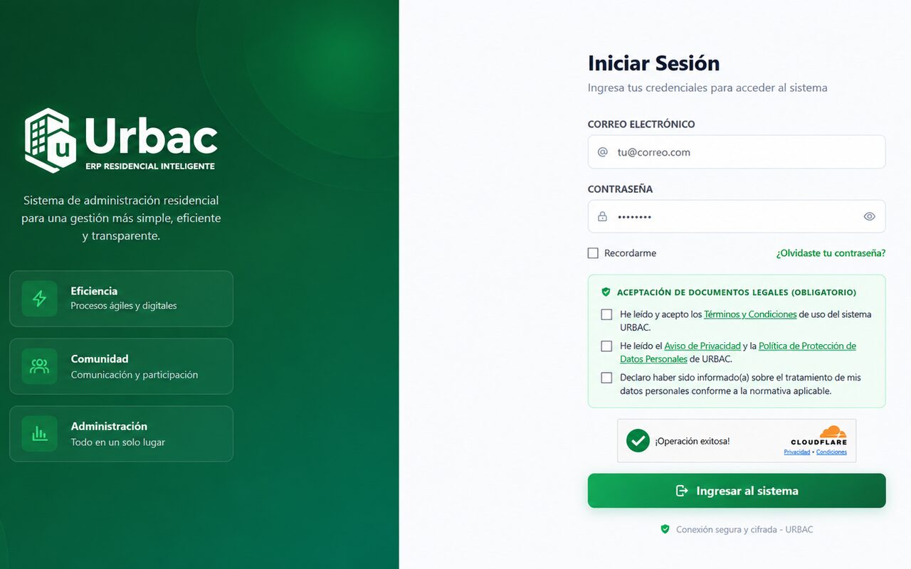 Pantalla de Urbac