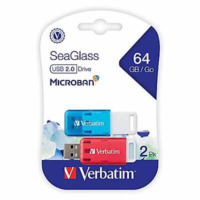 Pack 2 Memorias USB Verbatim Seaglass 64GB USB 2.0 Rojo y Azul