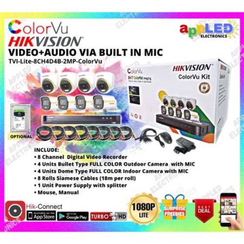 Kit Hikvision ColorVu 3.0 de 8 Cámaras Tubo con Color y Audio